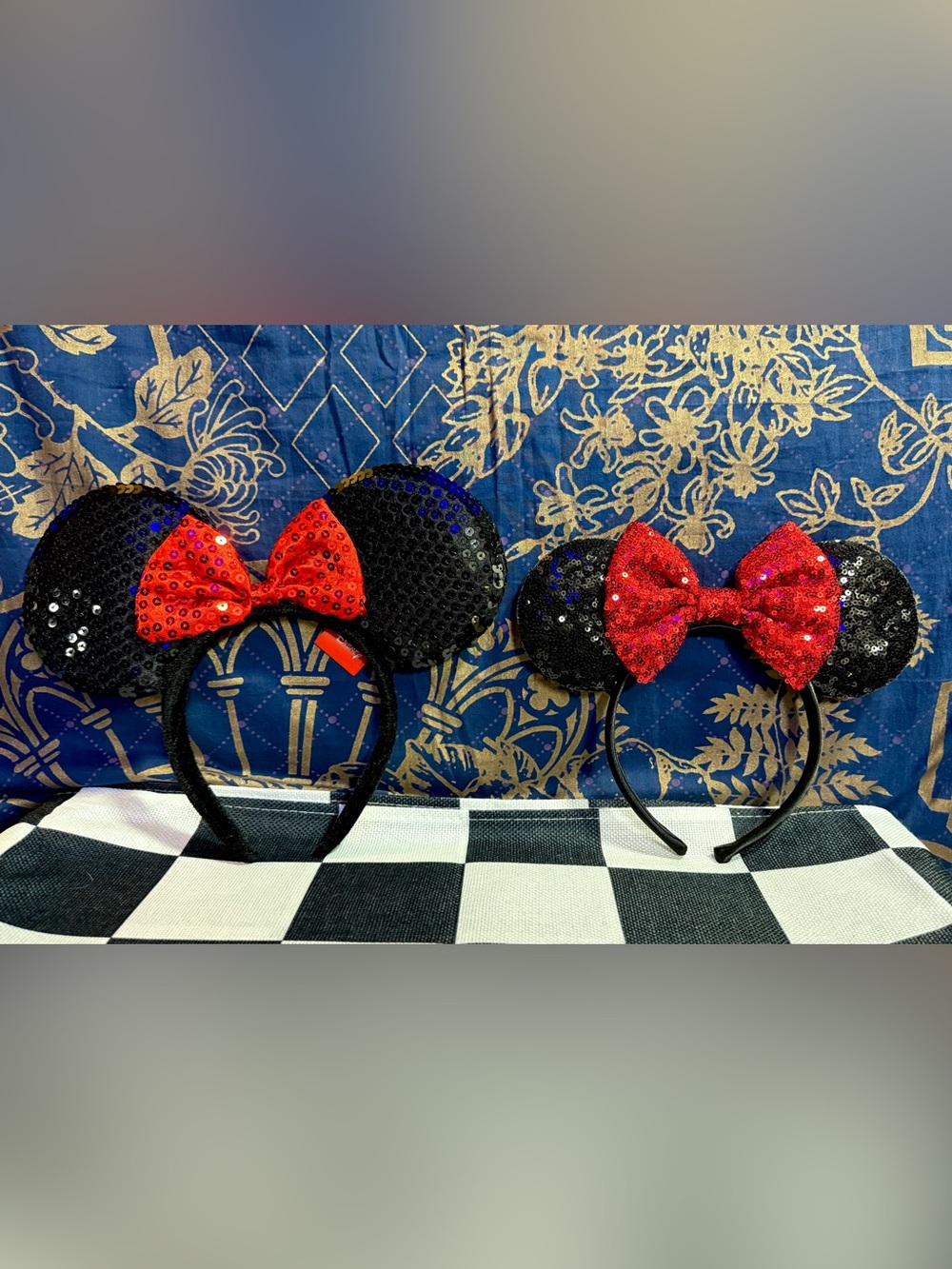 Disney Parks Minnie Mouse Classic Red Bow Black Ears Sequin Headband 2 Sizes
